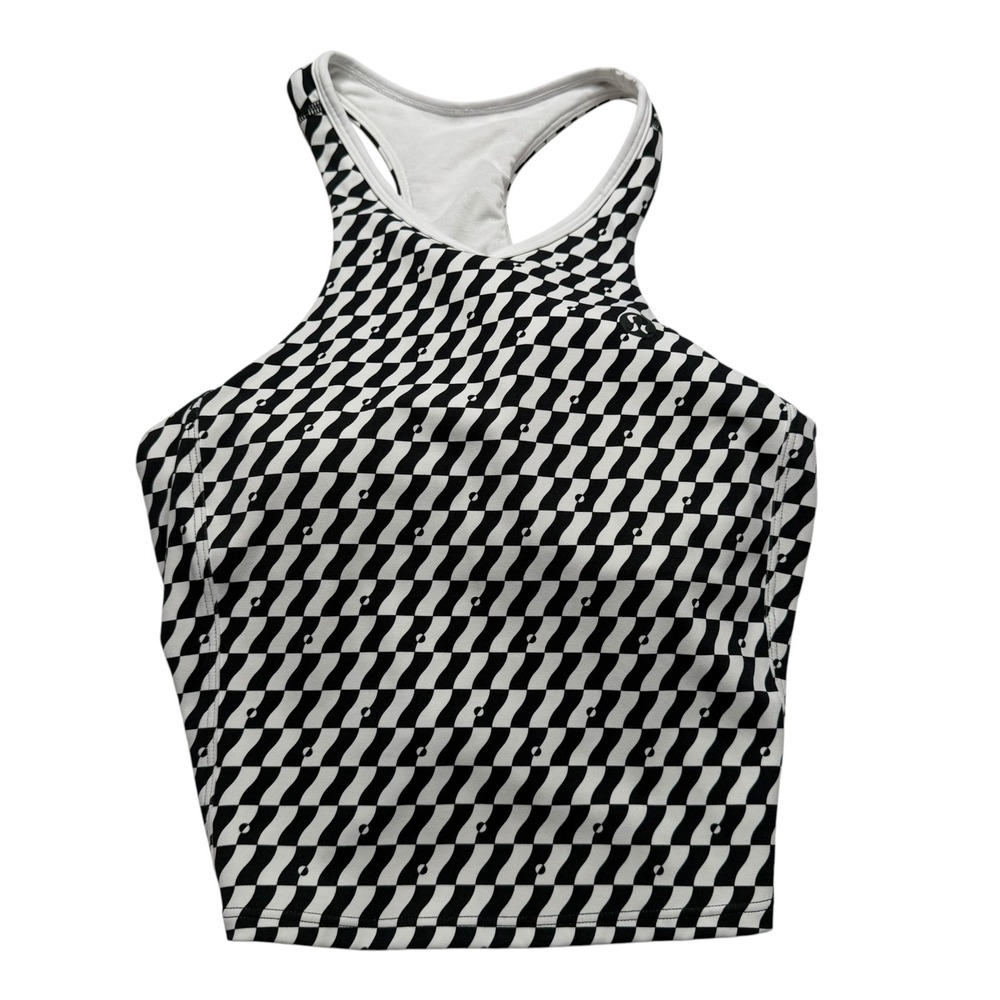 LULULEMON V-Neck Tennis Tank Geometric Black White Wavy Checkered Women's Size 6